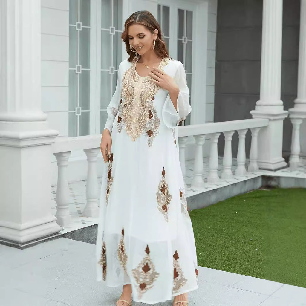 Muslim Embroidery Mesh Dress