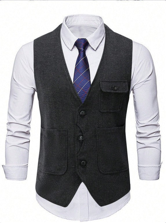Mens Single-Breasted Suit Vest Casual Business Jacket