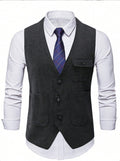 Mens Single-Breasted Suit Vest Casual Business Jacket