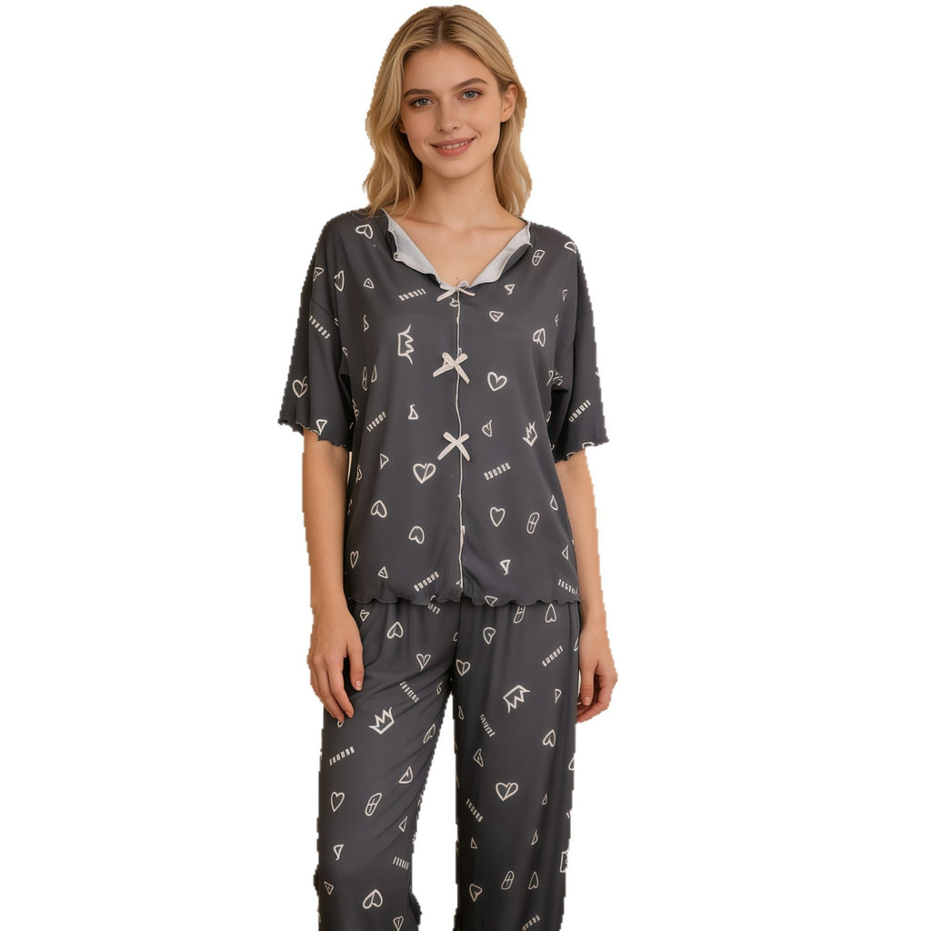 Womens Short-Sleeve Pants Casual Loose Two-Piece Loungewear Set