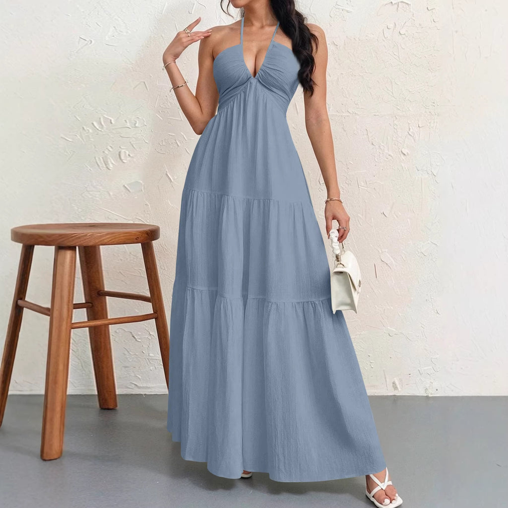 Womens Backless Halterneck Dress