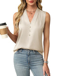 Womens Satin Button V-Neck Sleeveless Top