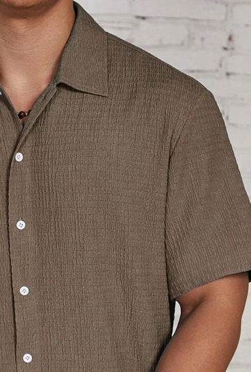 Men's Solid Color Short Sleeve Shirt Fashion Casual Button Lapel Tops Clothing