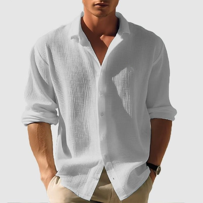 Men's Lapel Long Sleeve Shirt Fashion Solid Single Breasted Tops Fall Spring Clothing