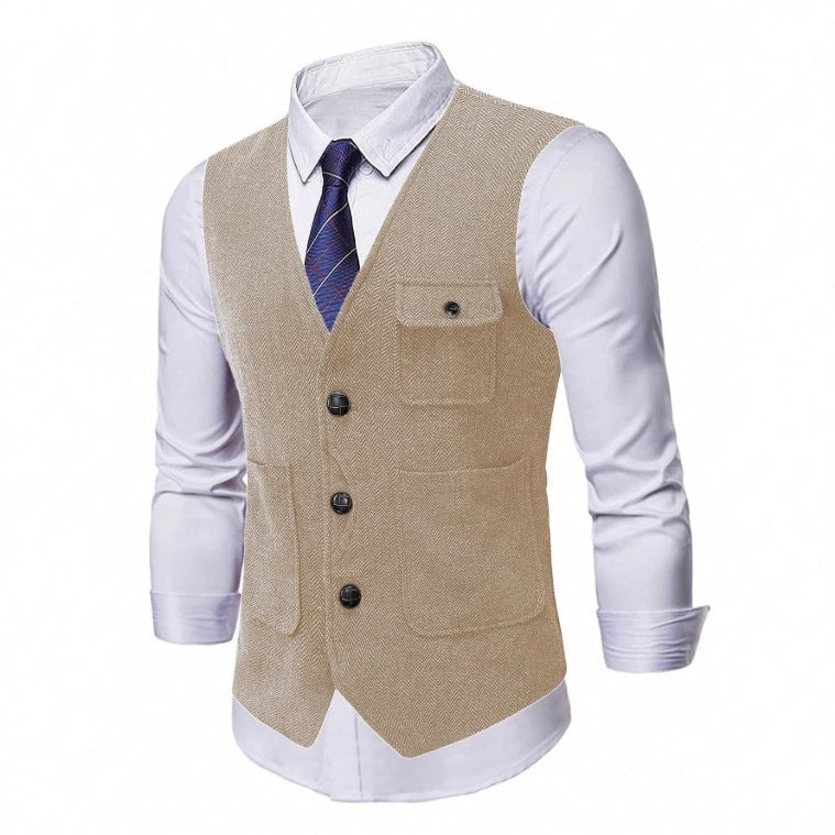 Mens Single-Breasted Suit Vest Casual Business Jacket