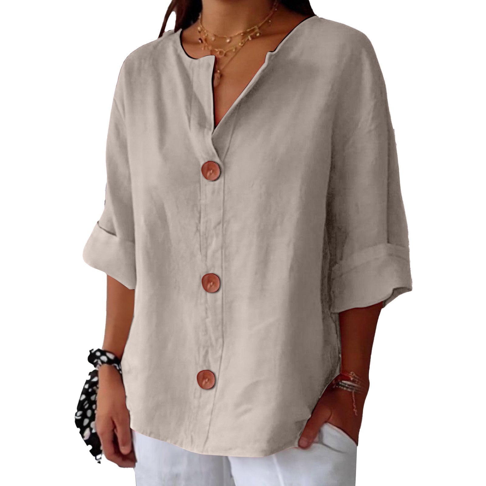 V-neck Pullover Shirt Fashion Casual Long-sleeved Top Women's Clothing