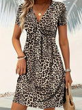 Fashionable Printed V-neck Short-sleeve Dress
