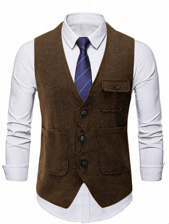 Mens Single-Breasted Suit Vest Casual Business Jacket